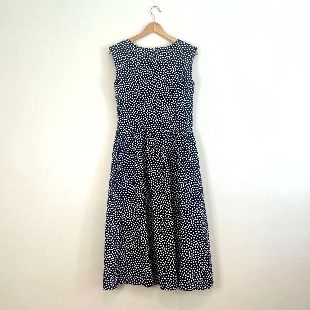 Lanz Vintage 1970s Elegant Navy Blue and White Polka Dot Dress - Picture 9 of 13